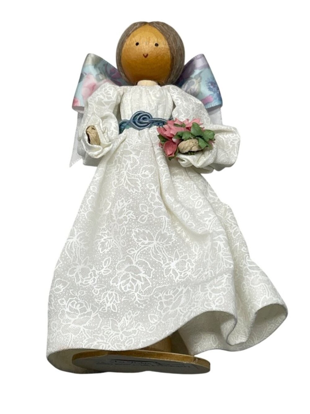 Hand crafted Christmas wedding woman dress floral white bow wood 5.5" READ